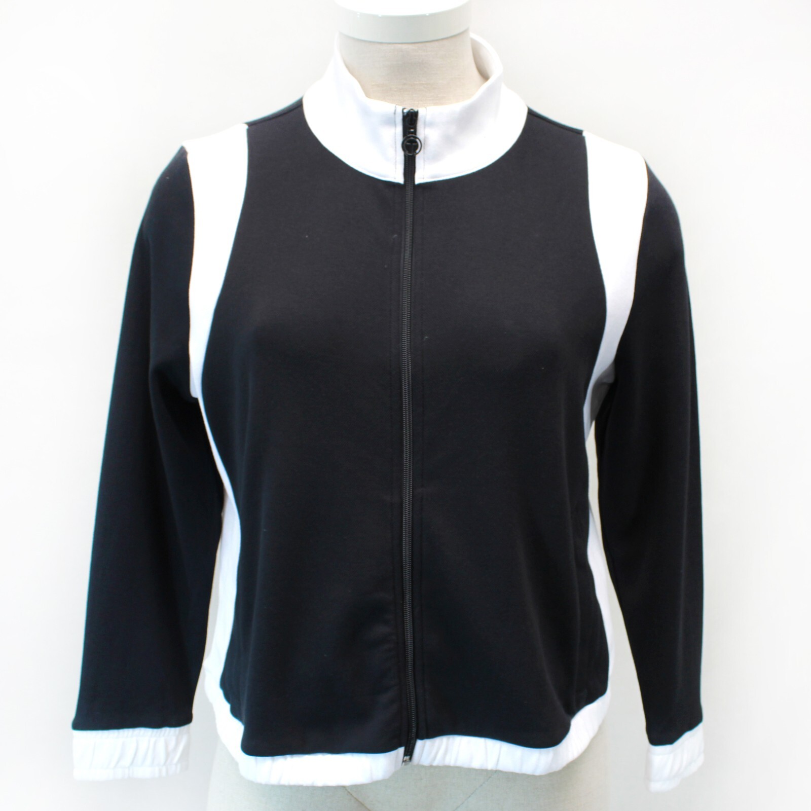 Talbots Plus Black/White Zip Front Sweatshirt Jacket Cardigan 1X