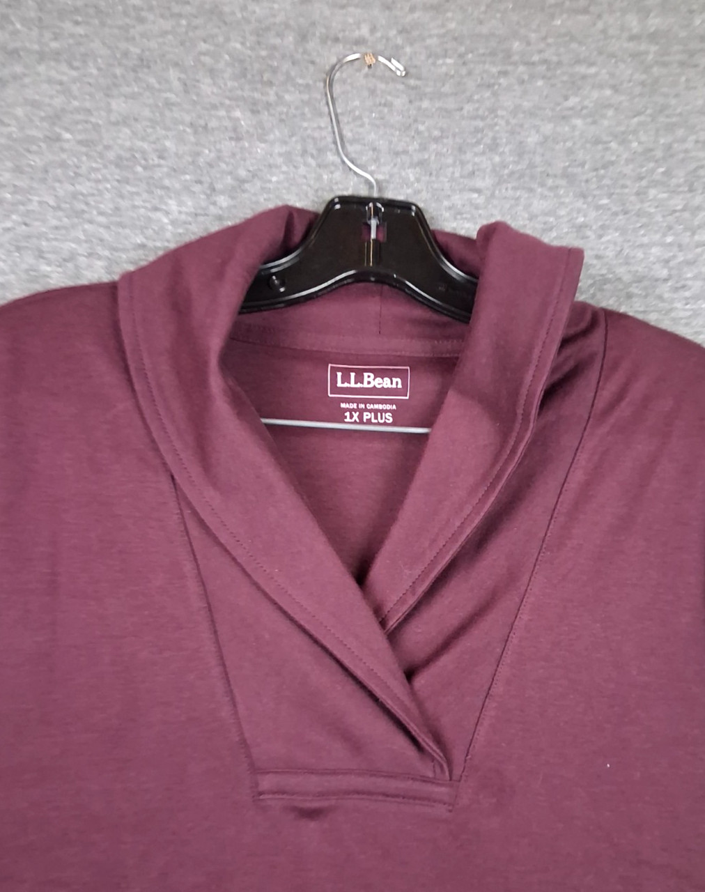 LL Bean Womens Shirt 1X Maroon Shawl Collar Cotton Lightweight Office Cabincore