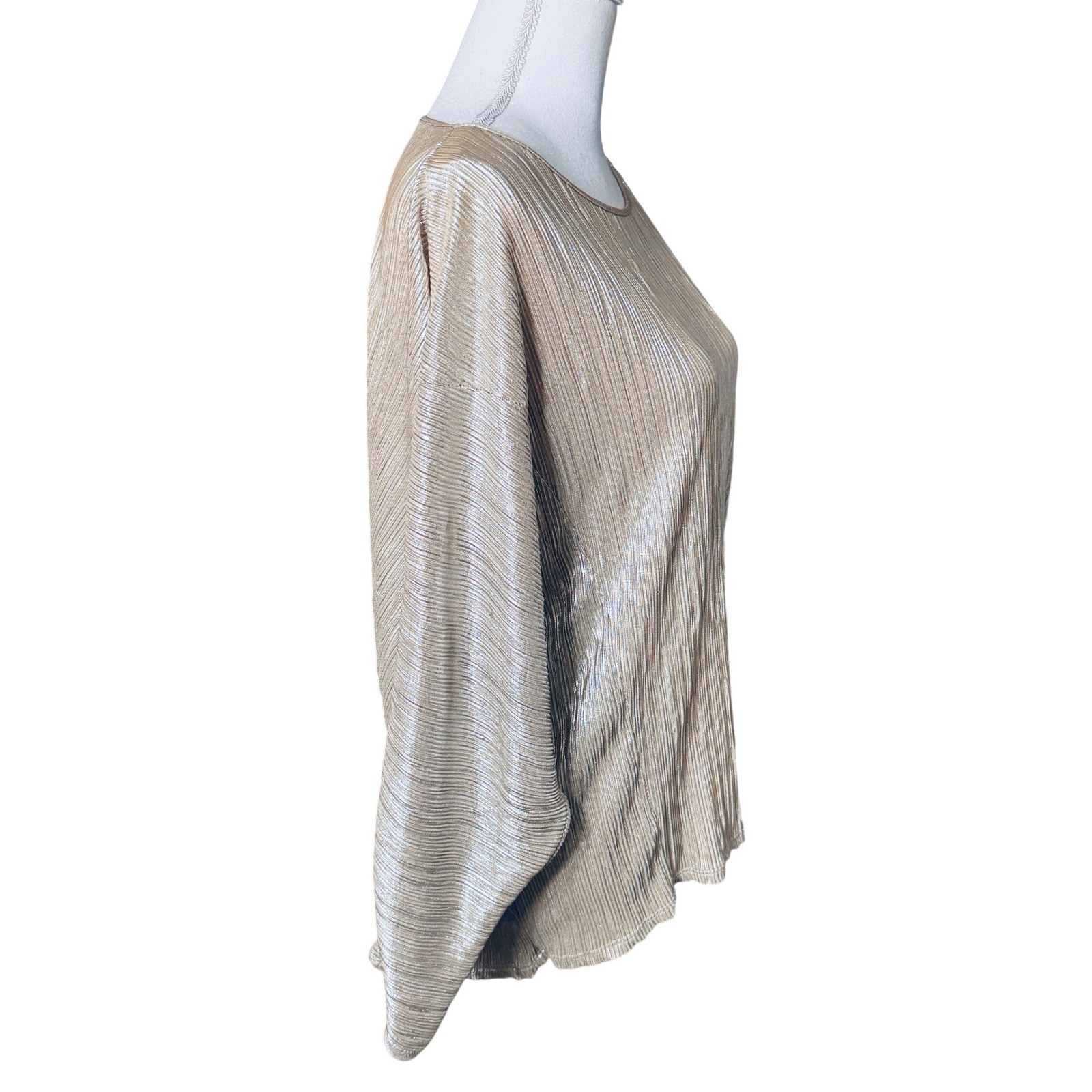 Zara Basic Special Edition Metallic Gold Lamé Plisse Pleated Dolman Blouse Small