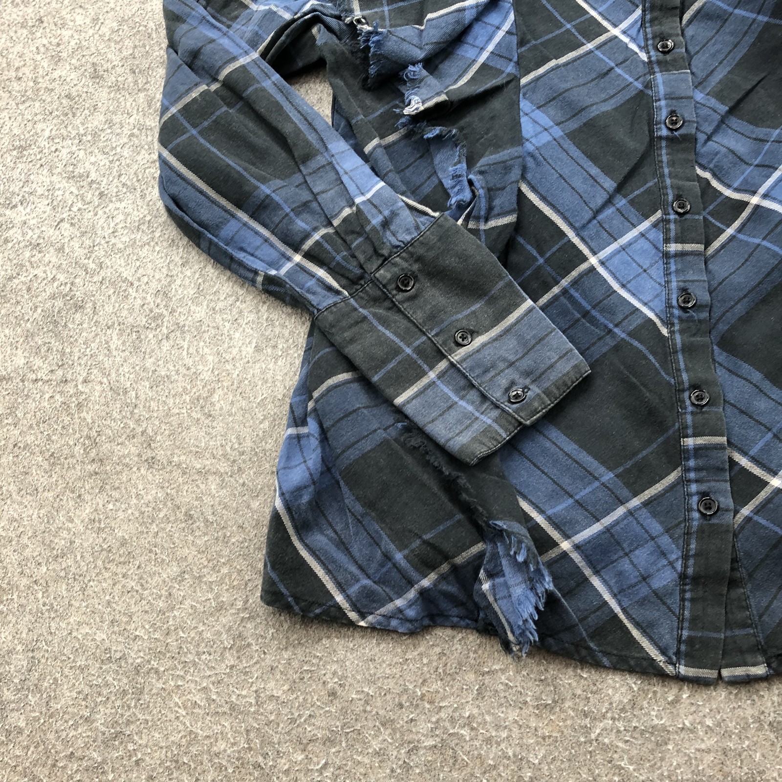 Maison Cinquante Shirt Womens Large Plaid Ruffle Fringe Button Down Top