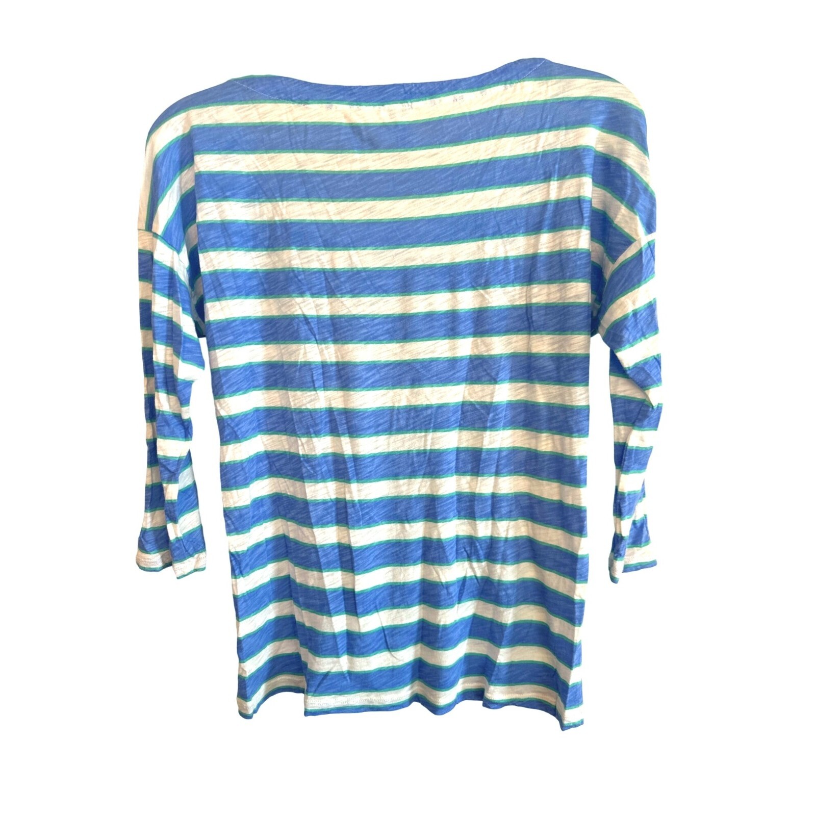 Splendid Cotton Modal Blend Striped Print Lightweight Blouse Blue Green White Sm