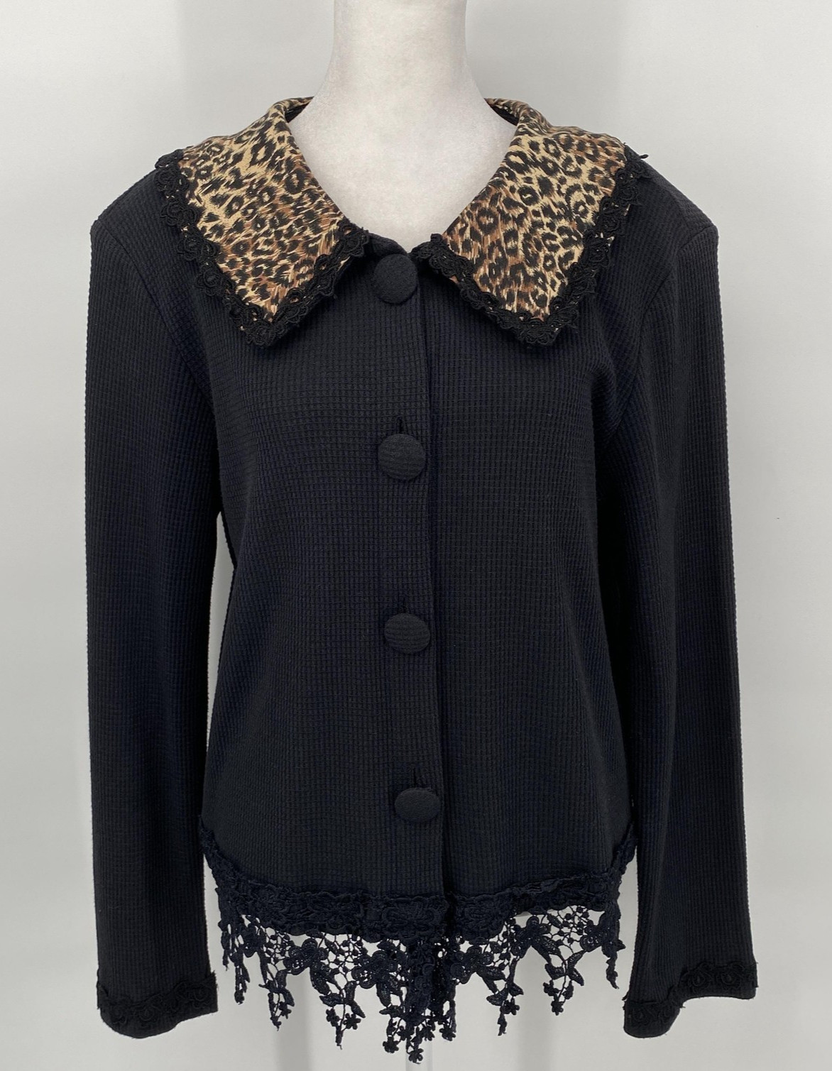Vintage 90s Peaces Tunic Top Womens Large Black Leopard Lace Whimsigoth USA