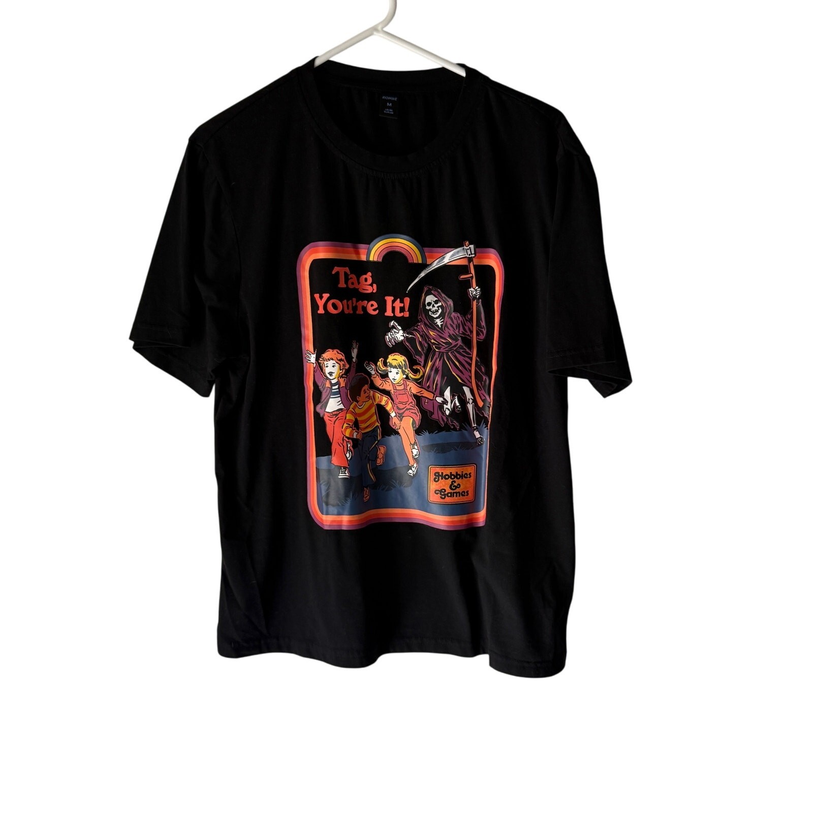 Romwe Tag You’re It Grim Reaper Halloween Graphic Tee Shirt Black M