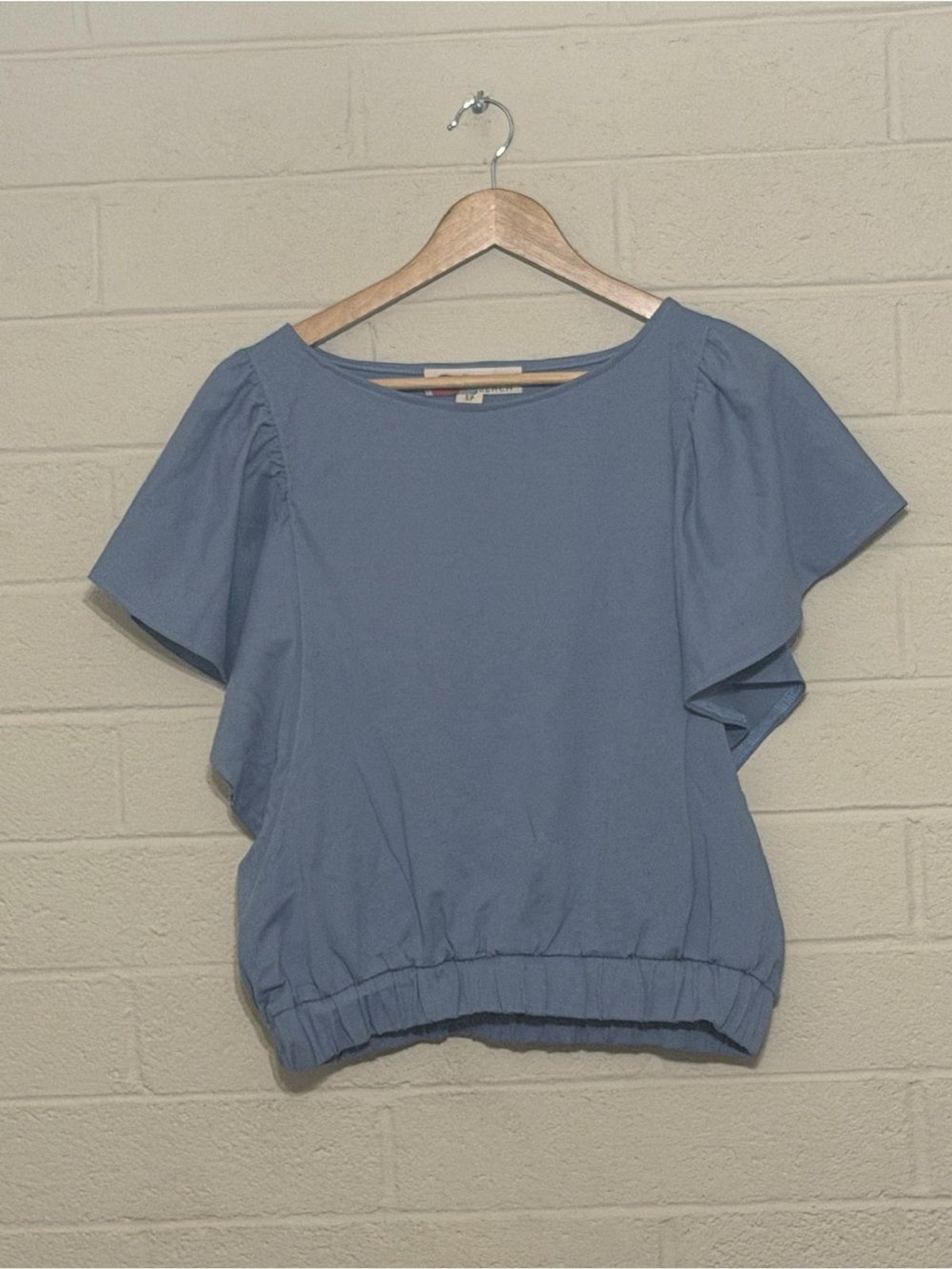 Free People Beach Dreamland Flutter Sleeve Elastic Waist Top Blue – Size S