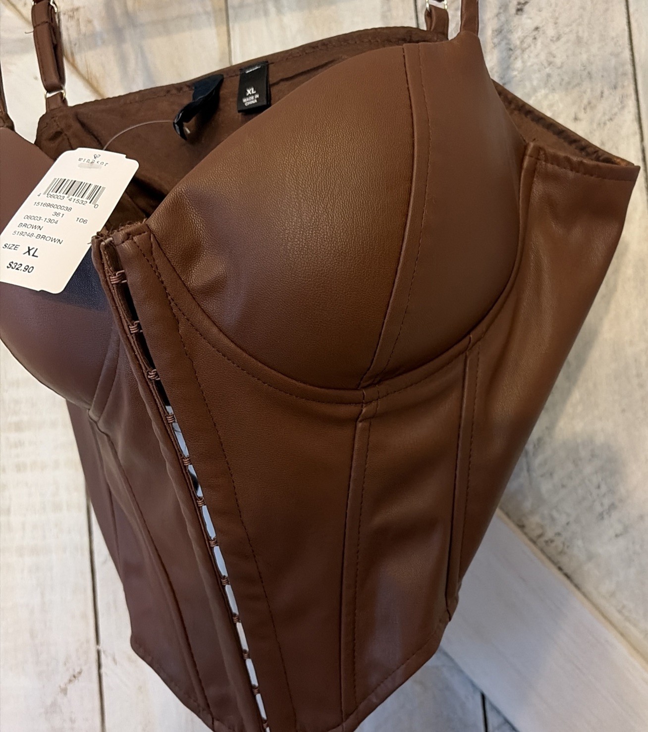 Women’s Windsor Faux Leather Brown Bustier Corset Renaissance Steampunk Size XL