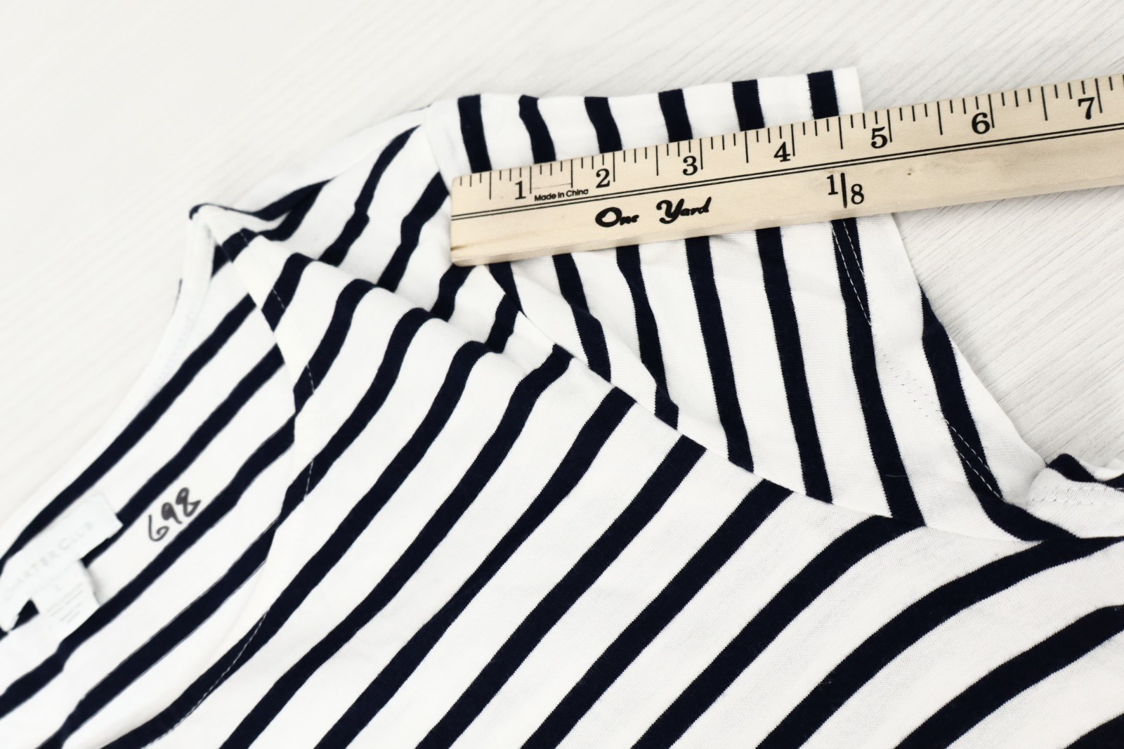CHARTER CLUB Women’s Cotton Tunic Top Short Sleeve Striped Anchor Navy White L
