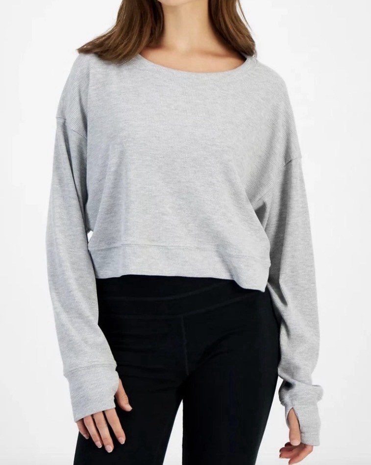 Ideology Grey Heather Long Sleeve Drop Should’ve Crop Waffle Top – XXL – NWT