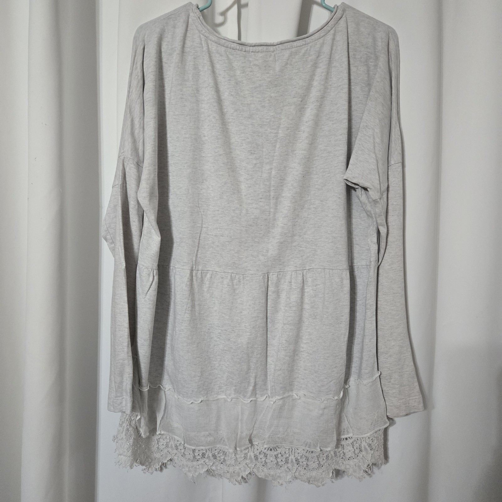 Sundance Frieda Tee Hi Lo Lace Trim Tunic Top Gray Long Sleeve Lagonlook Large