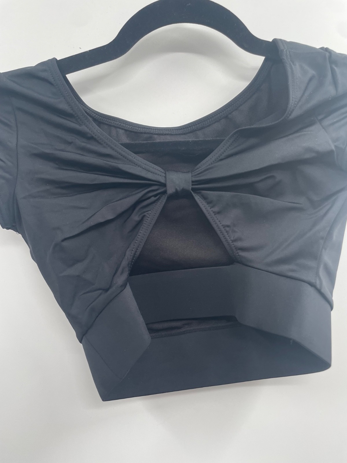 NWT Balera 14282 Knotted Bow Back Crop Top Women’s 4/6 Black Short Sleeve SA
