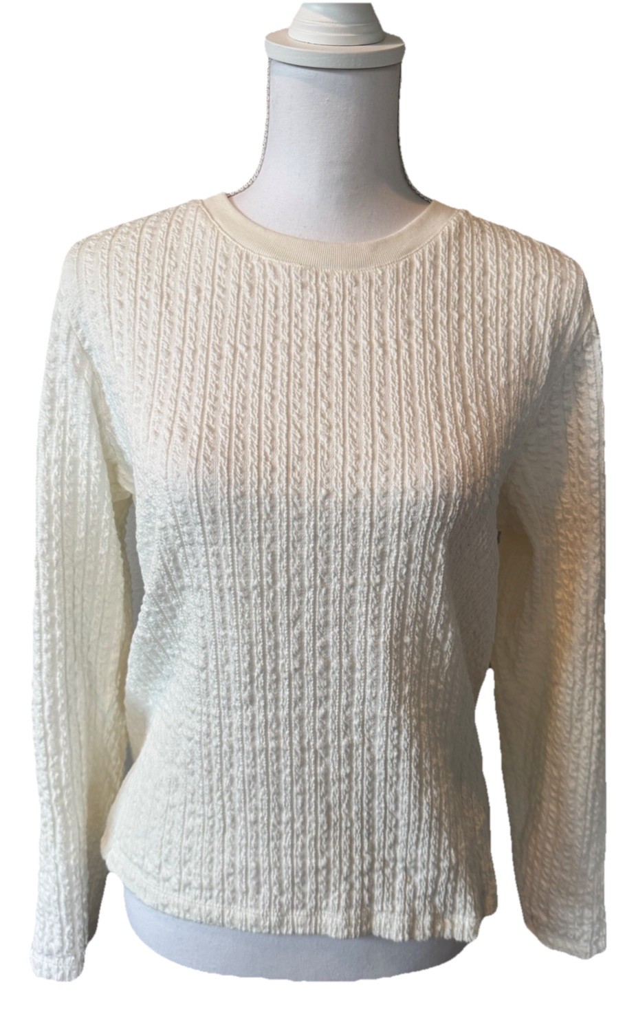 Nation Los Angeles Ivory Texted Crinkle Stretch Cotton Top L