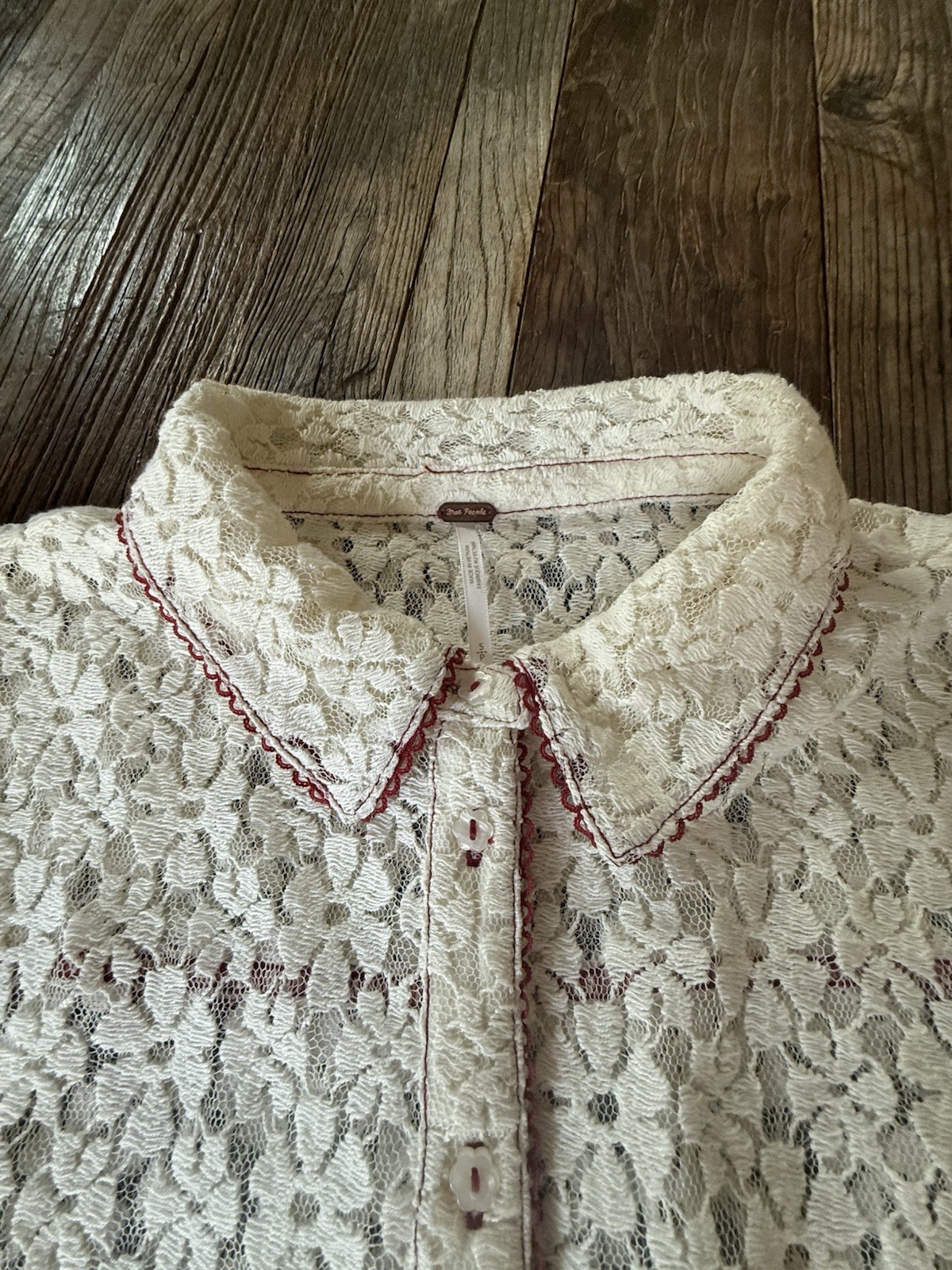 Free People Mannie Ivory Lace Collared Boxy Crop Button Down Shirt Top Small