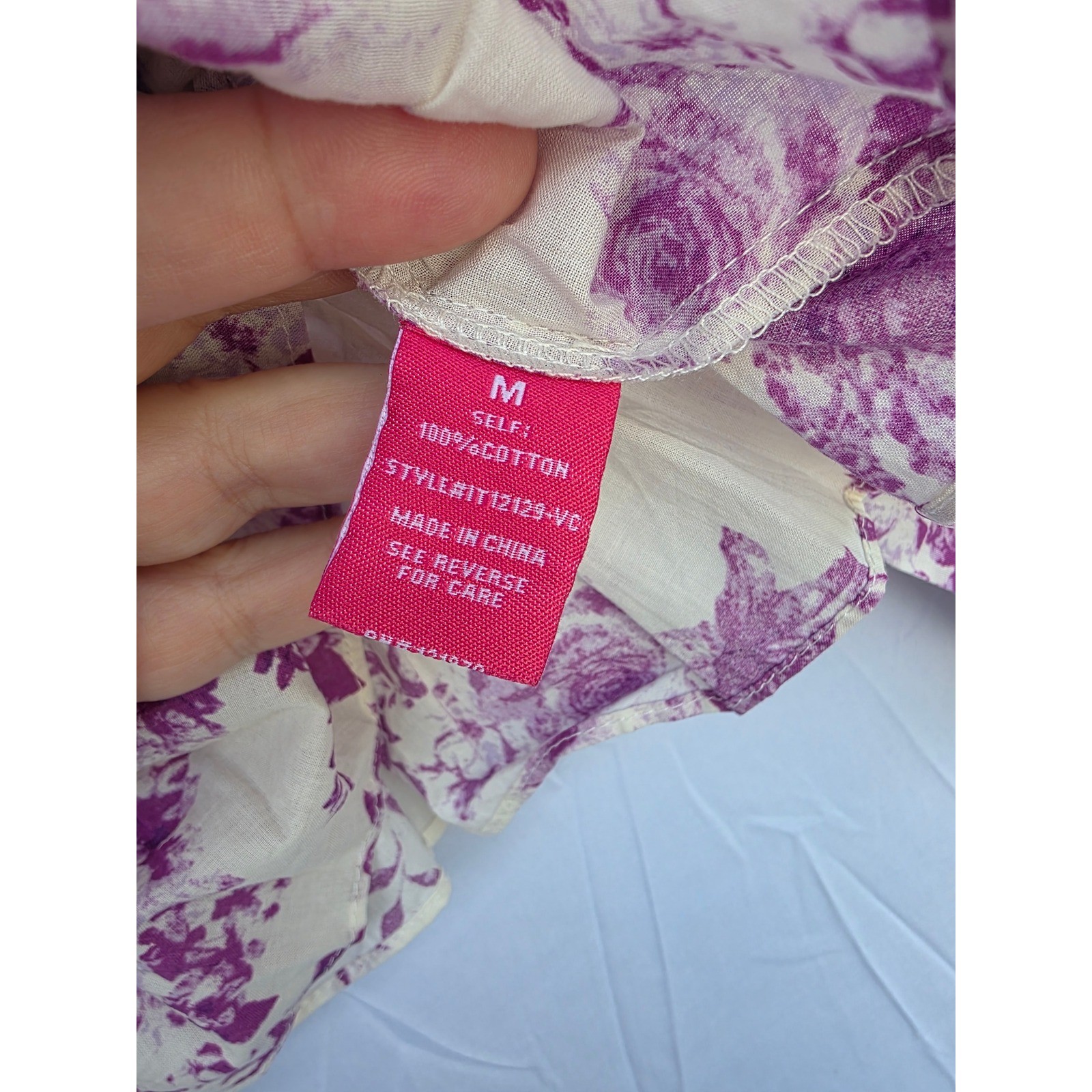 Flying Tomato Purple Floral Off The Shoulder Smocked Peplum Blouse Cotton Medium