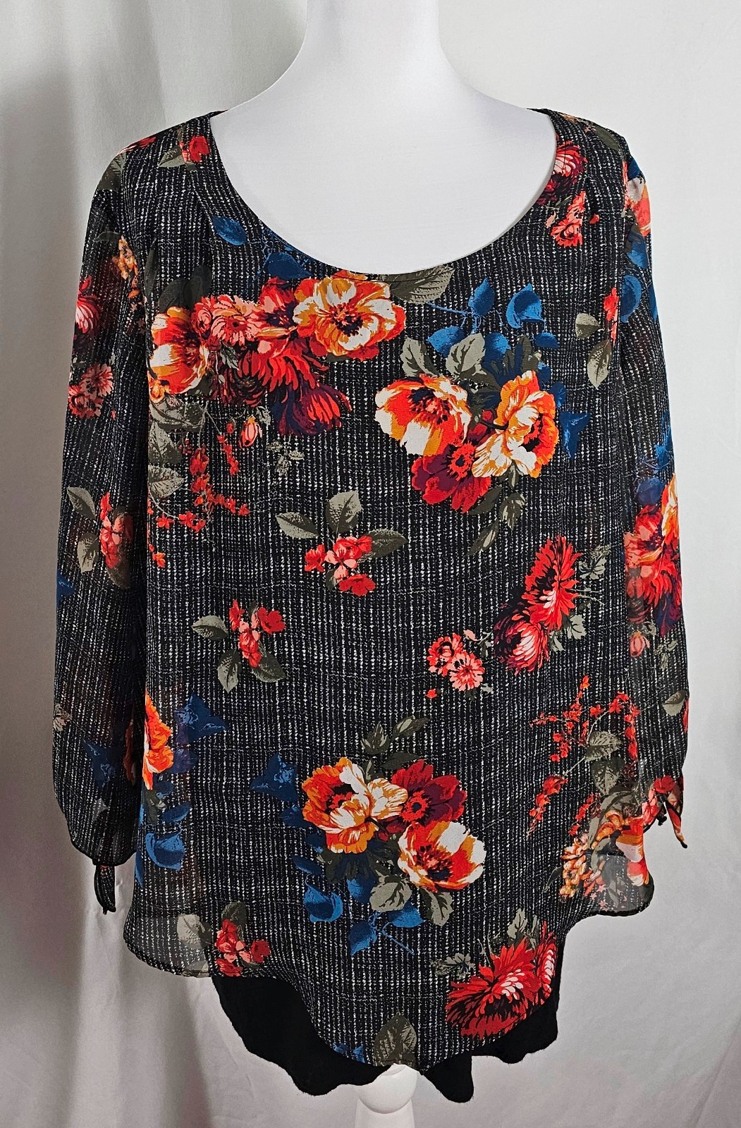 Alyx Womens Pullover Blouse Tank Black Orange White Floral Polyester Rayon 2X