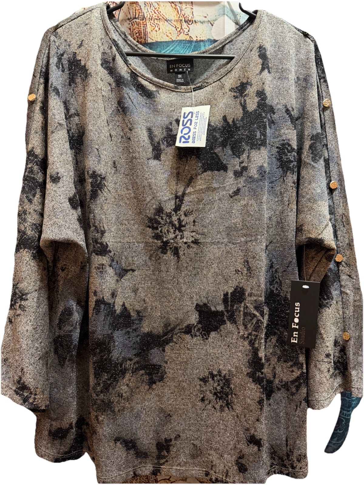 En focus Women’s Top Blouse Size 3X RN#165987 Made As Polyster Spandex Látex