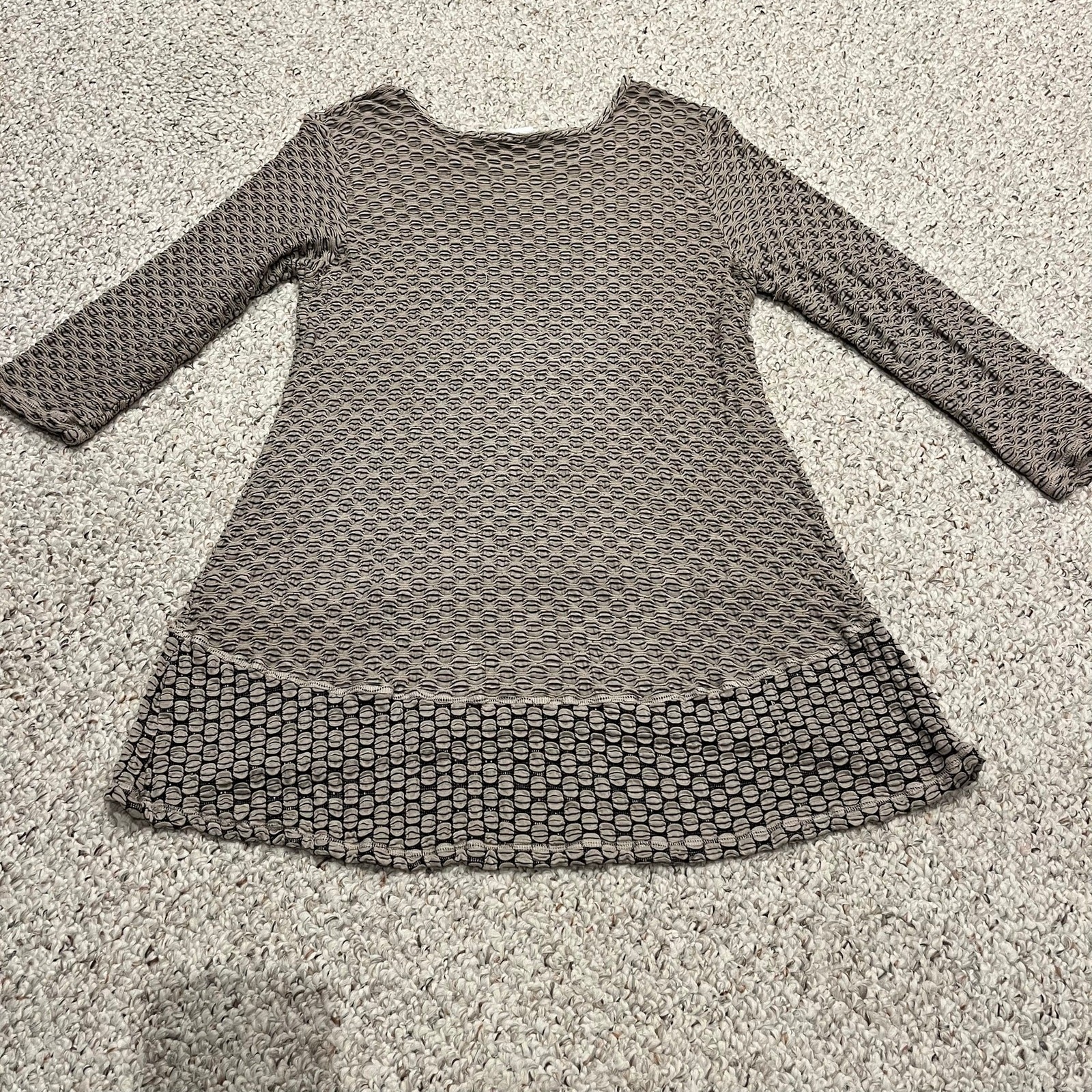 Color Me Cotton Textured Tunic Top M Tan Black Legenlook Artsy Casual