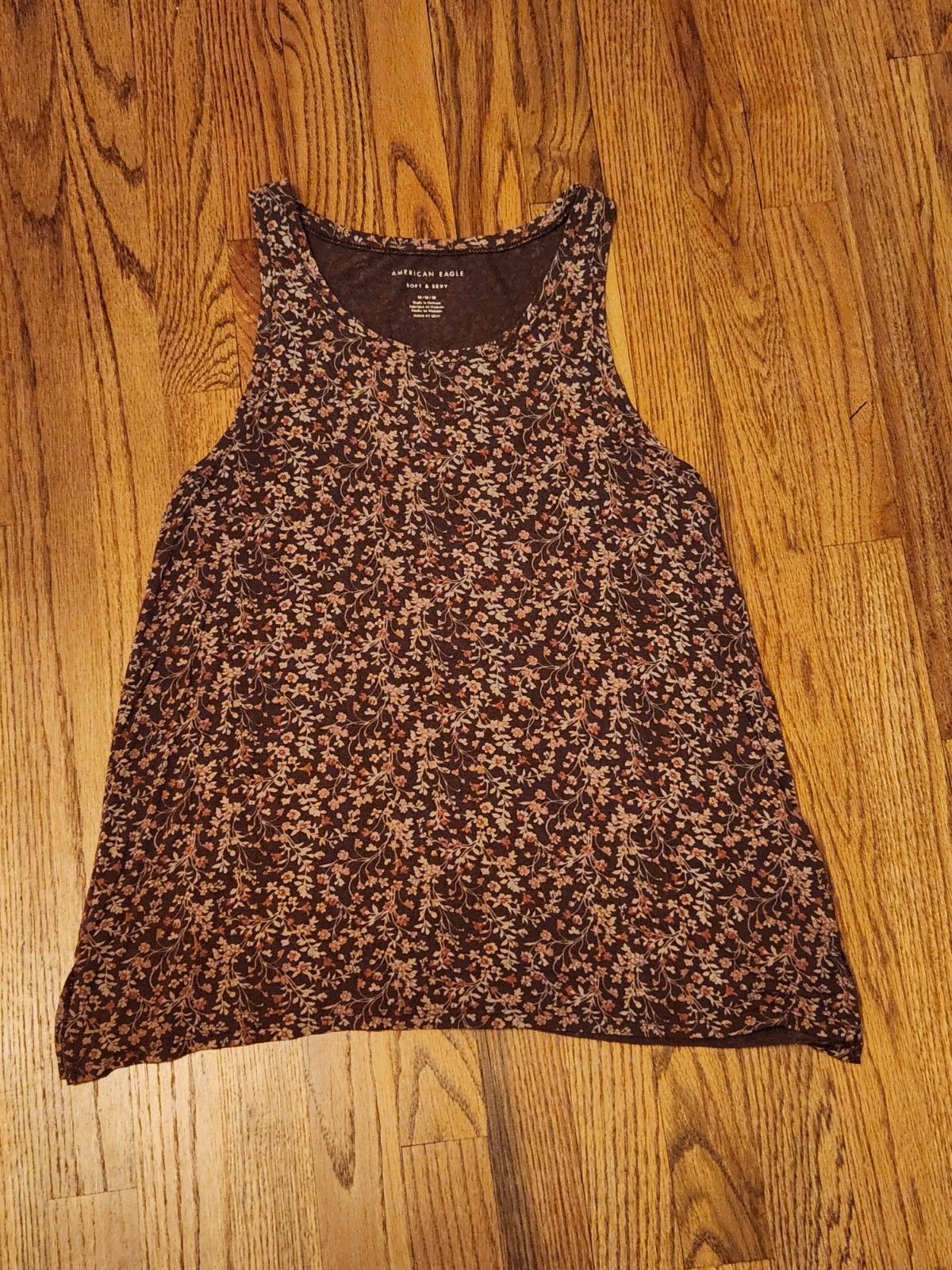 American Eagle Outfitters Women’s Brown Floral Soft & Sexy Scoop Neck Tank Mediu