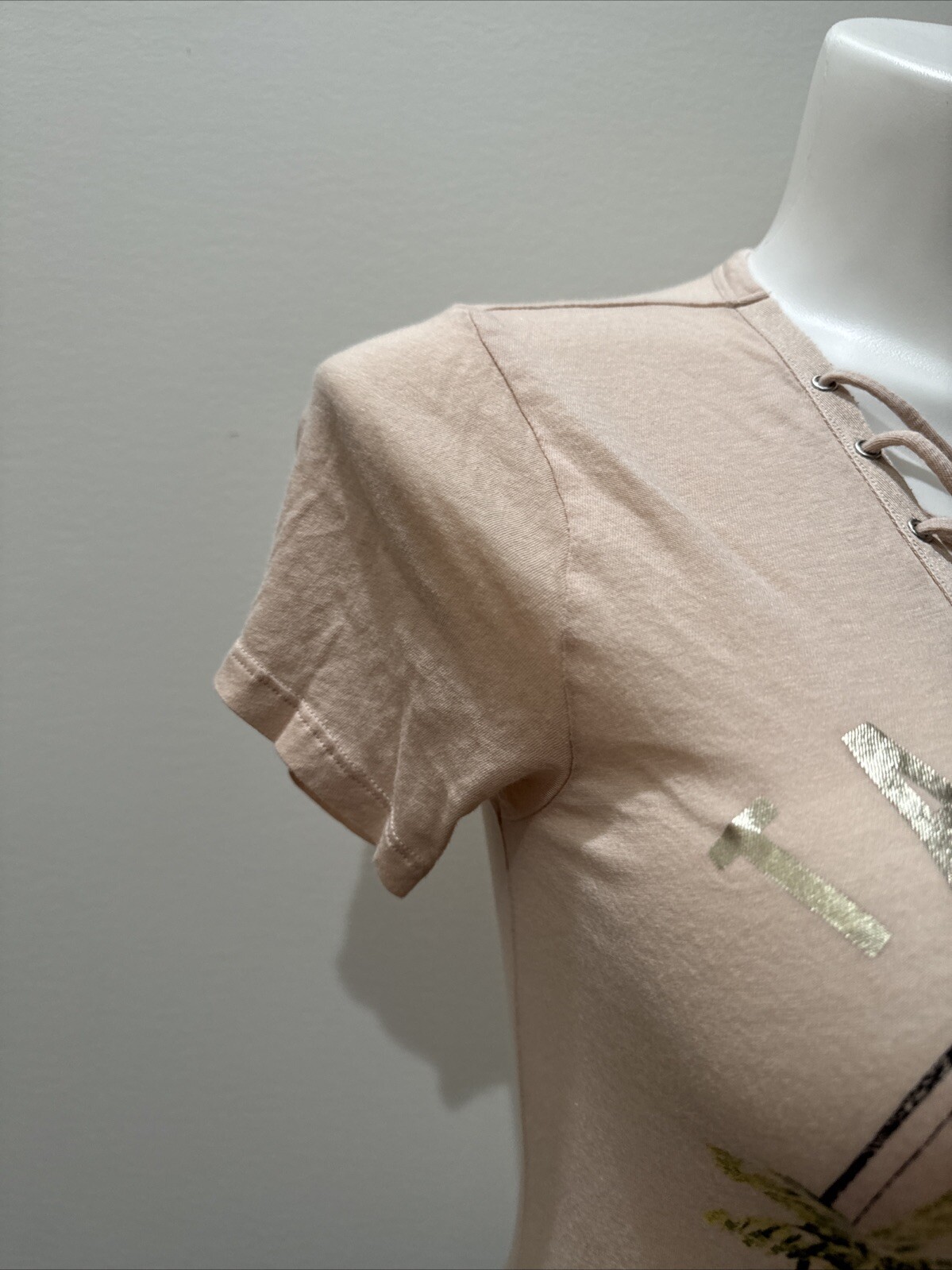 Express One Eleven Pink Tamales &Tequila Pink Shirt V Neck Low Cut Draw String S