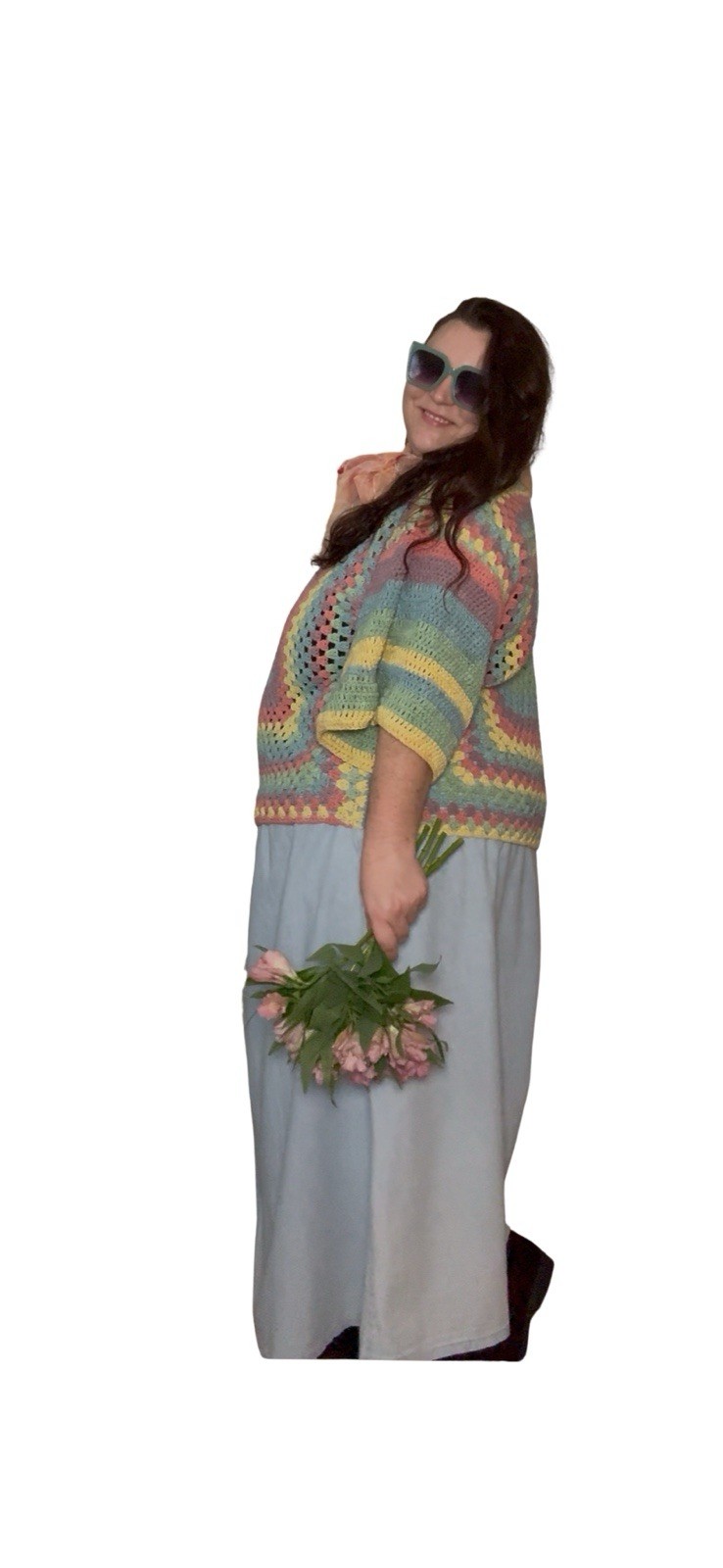 Plus Sz 3X/4X Crochet Granny Top NWT + Vintage Denim Skirt Bundle Wearable Art