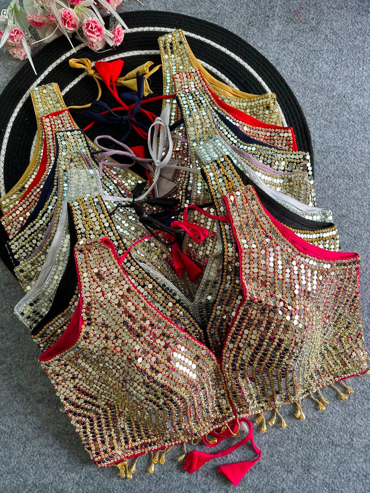 Mirror Work Blouse Soft Silk Navy Blue Red Gold White Black Embellished