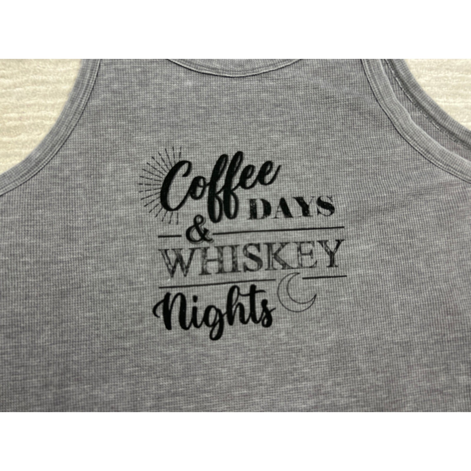 Maurices Tank Top Womens XXL Gray Coffee Days Whiskey Nights Waffle Knit Relaxed