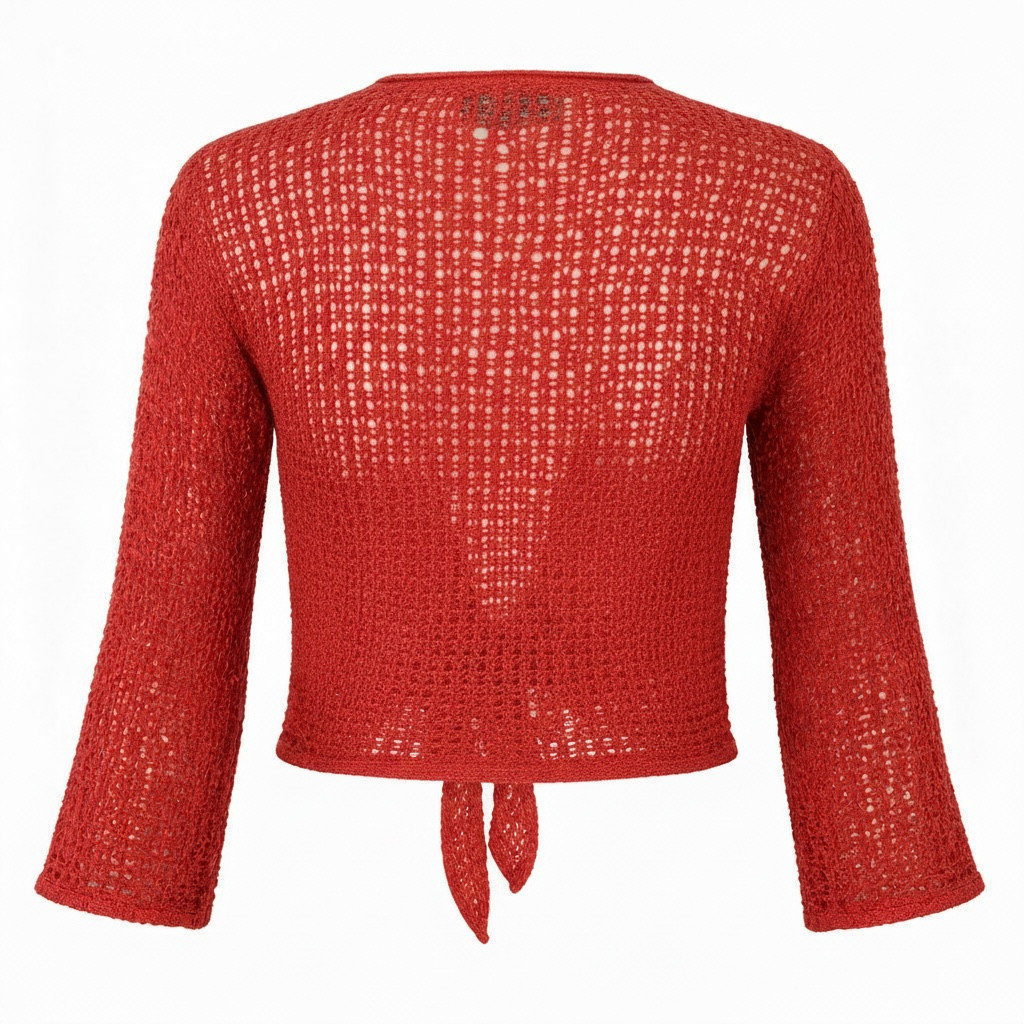Lani Lau Honolulu Hawaii Coral Tie-Front Crochet Shrug one size