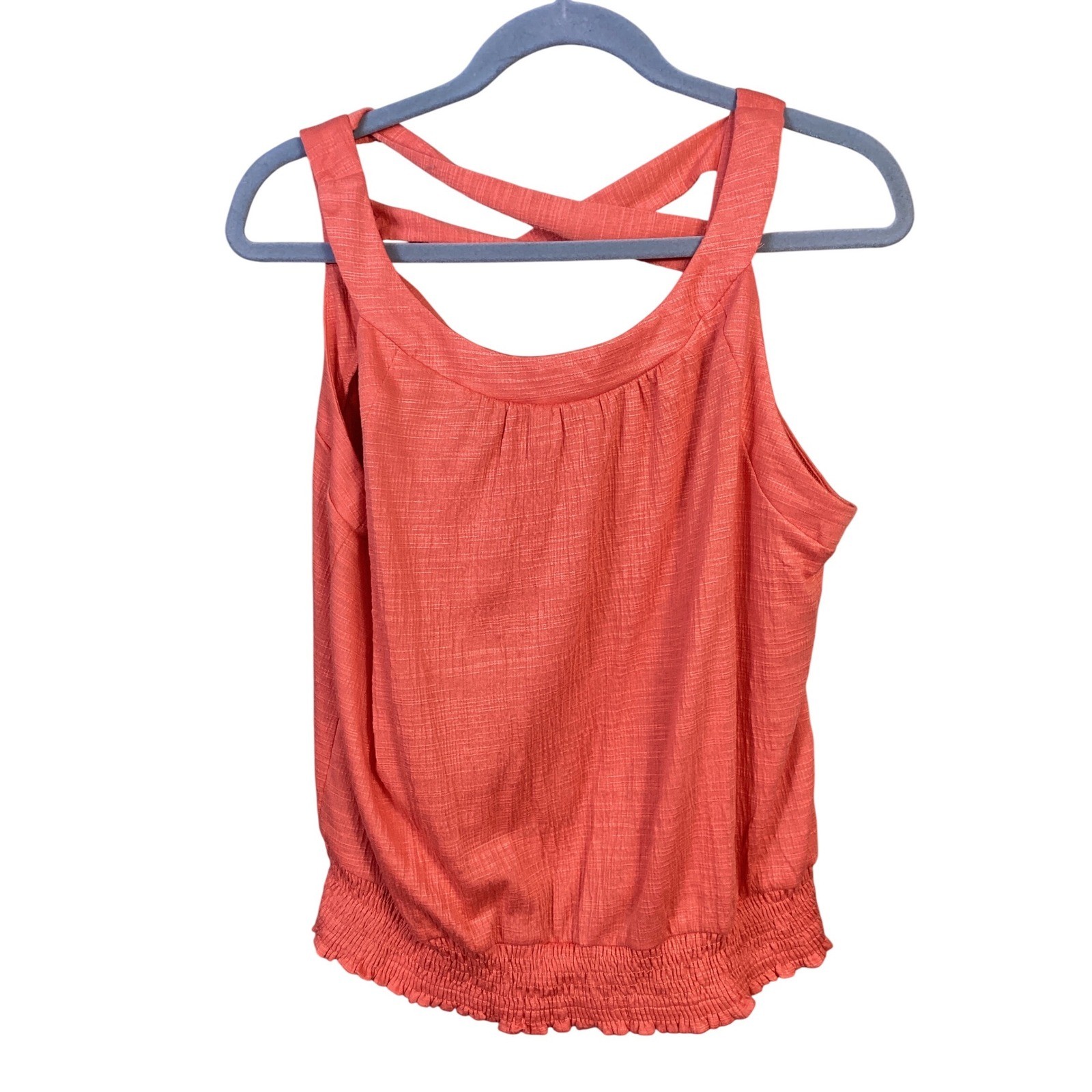 AUW Coral Smocked Hem Crisscross Back Tank Top XL Orange Sleeveless Layering