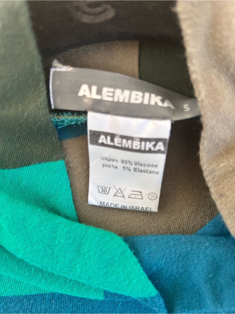 Alembika Striped Tunic Top S Oversized Lagenlook Teal Blue Mock Neck Israel