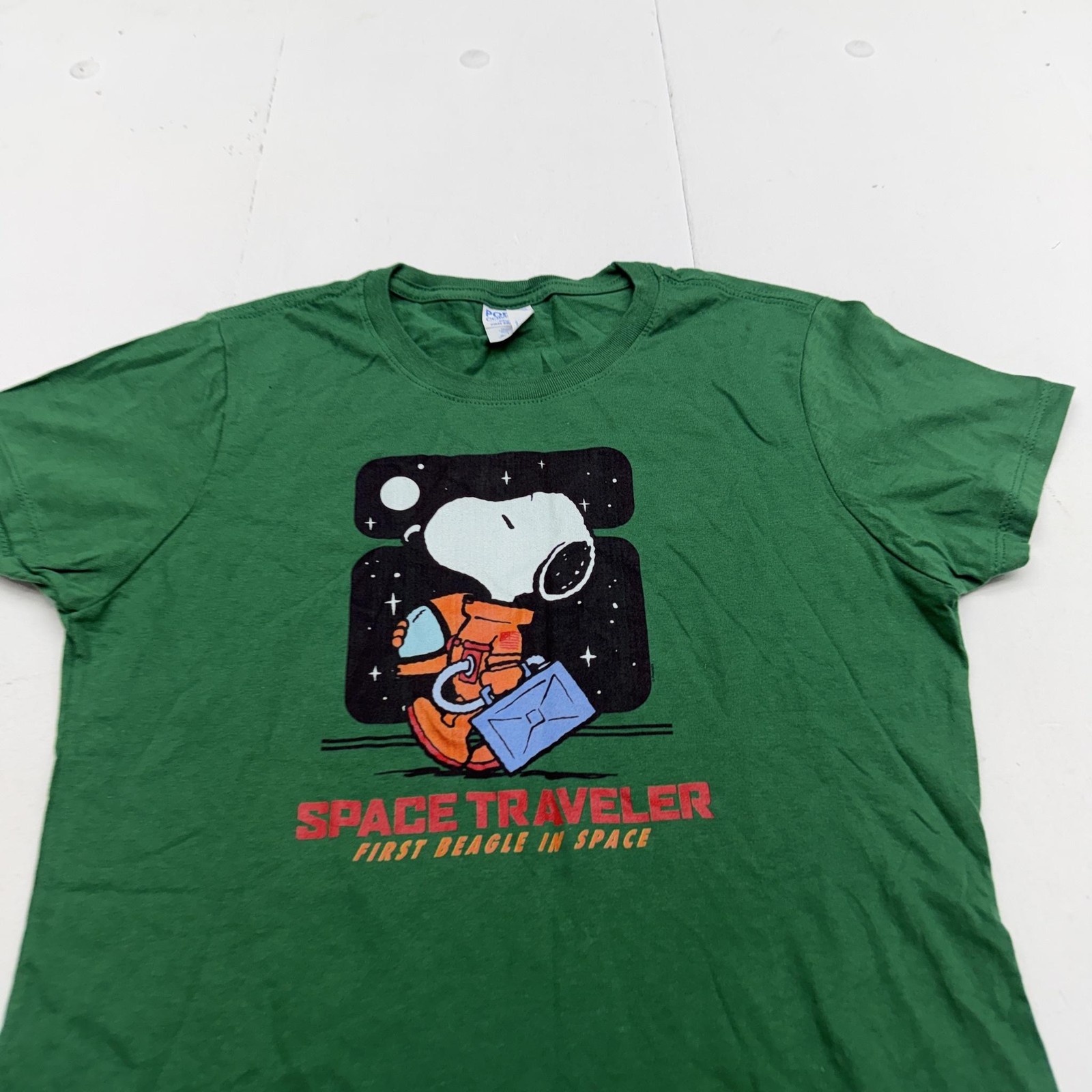 Port & Company Shirt Womens S Green Snoopy Space Traveler Astronaut Peanuts