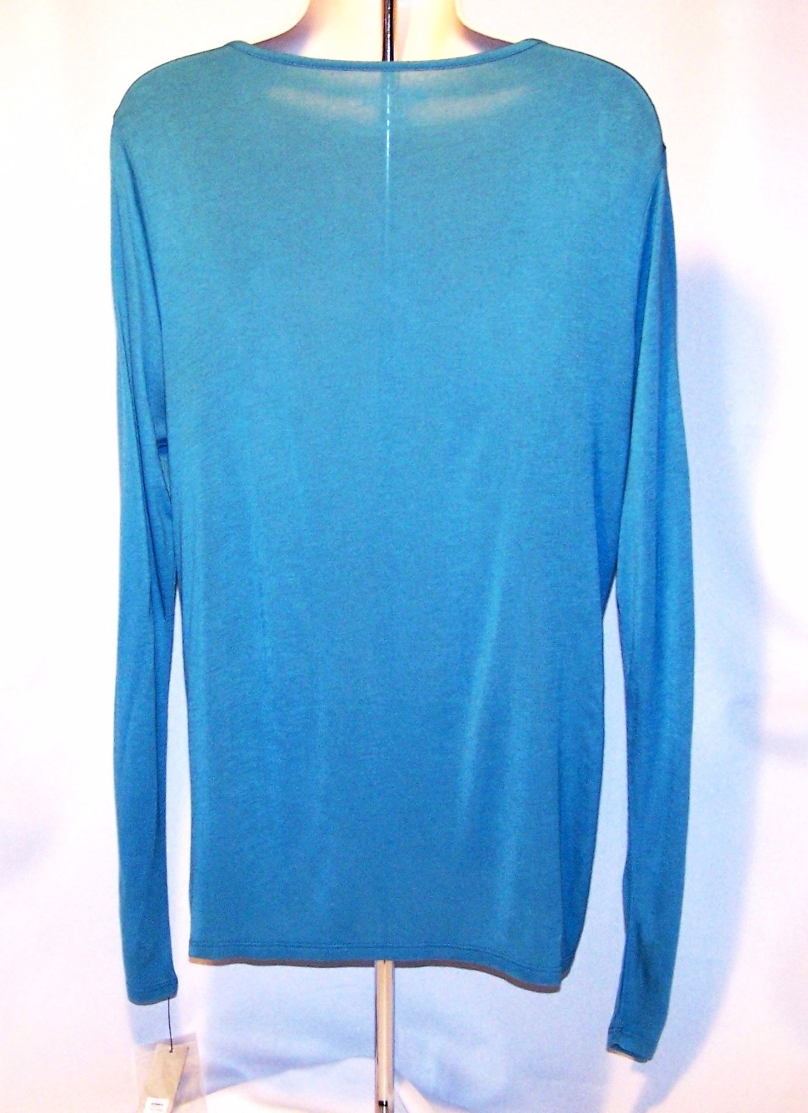 NEW $40 Tag APT 9. Storm Blue LARGE Knit Woven SEQUIN Front TEE Top Long Sleeve