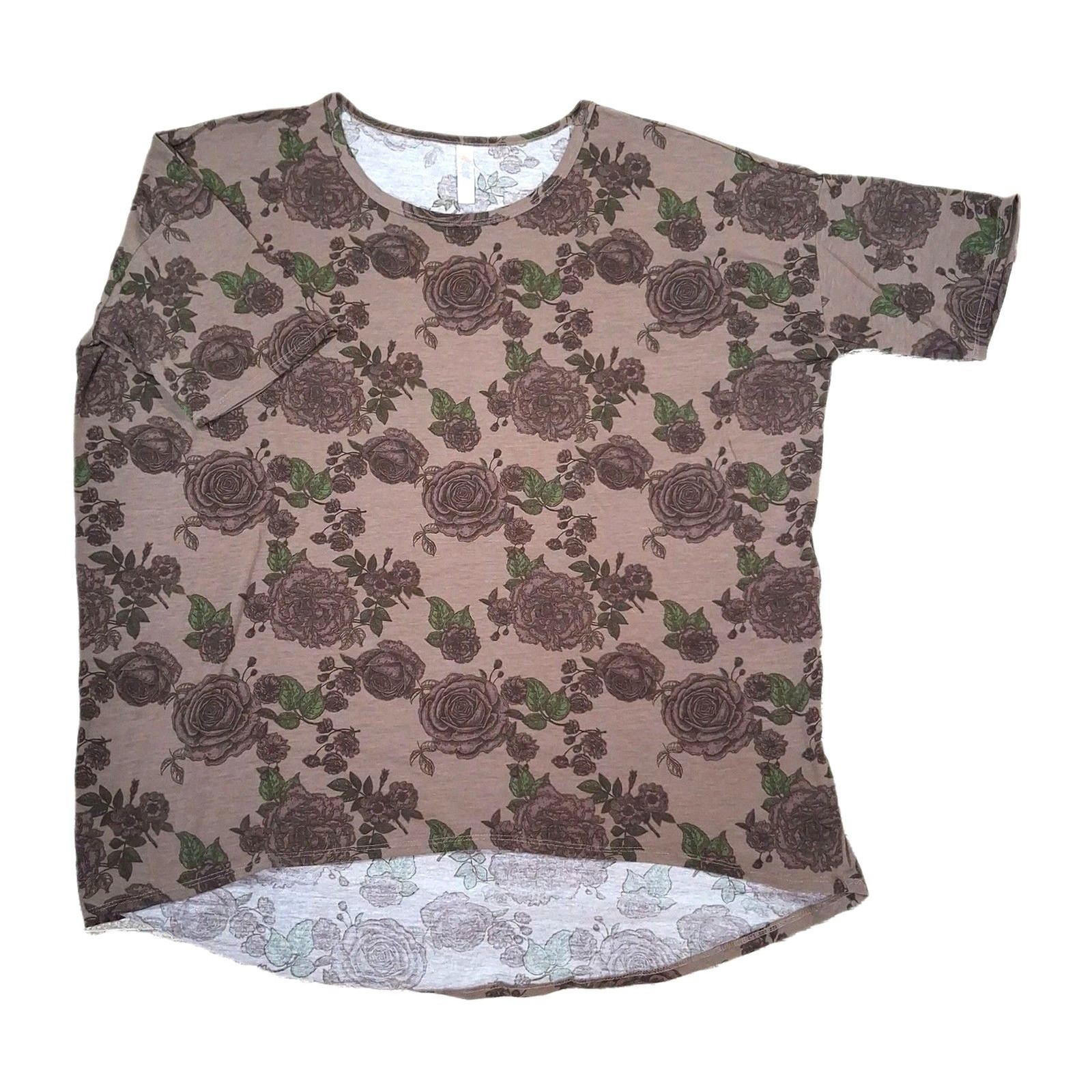 lularoe floral rose short sleeve top xxl brown pink flowy t-shirt women large