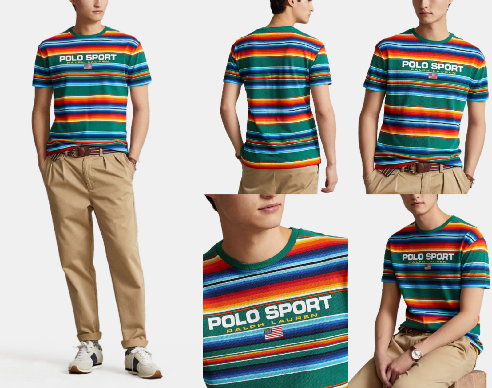 POLO RALPH LAUREN DESERT AWNING STRIPE FOREST TEE T-Shirt Shirt Classic Fit S