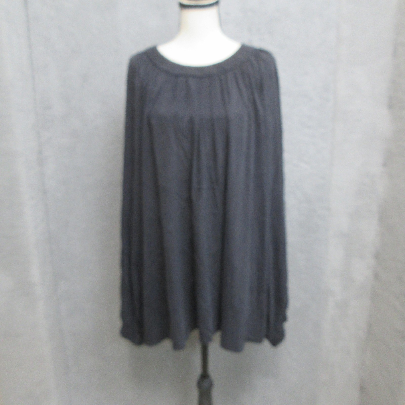 Universal Standard Blouse Womens XL Black Selene Gathered Neck Top Long Sleeve