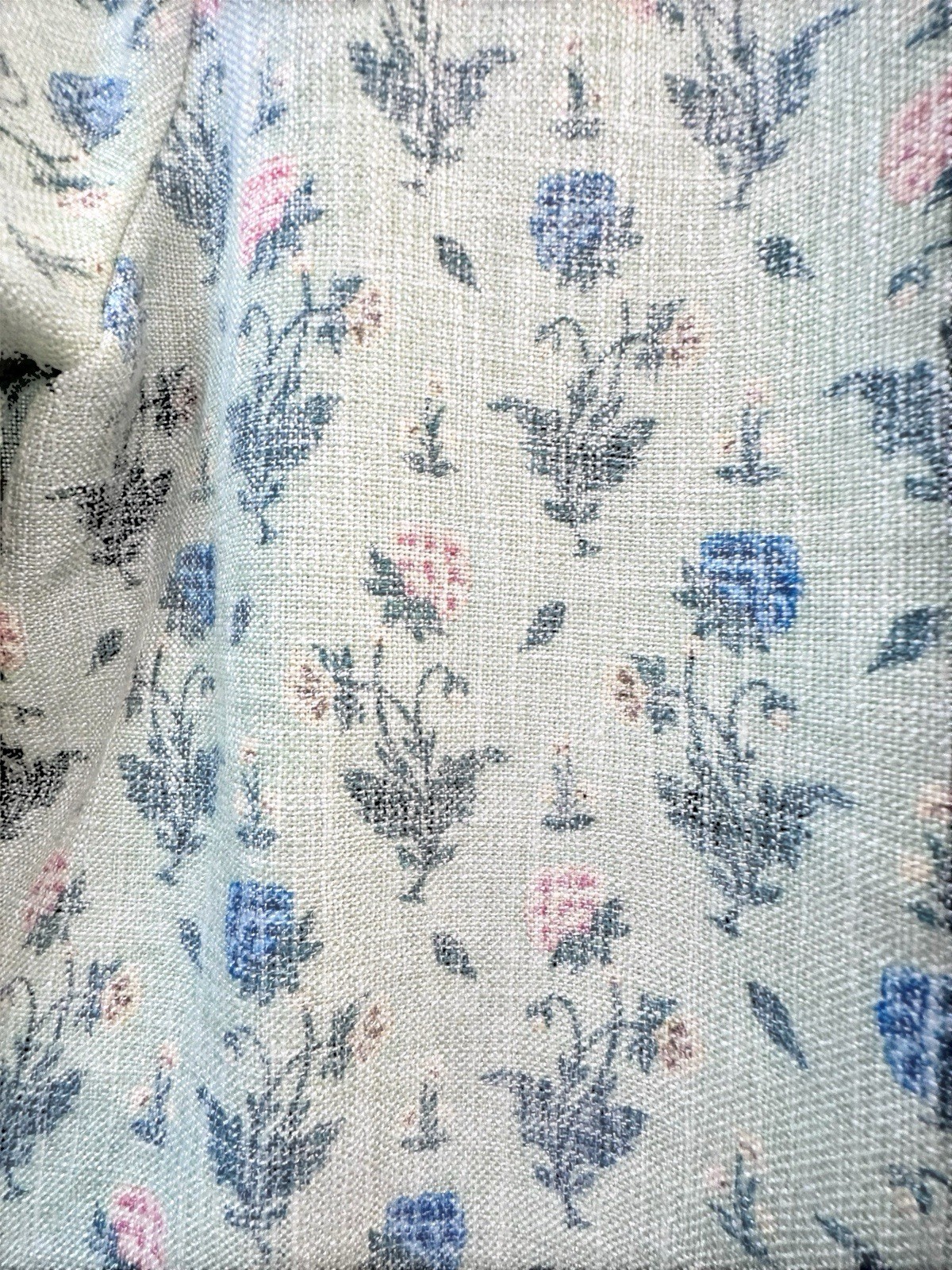 Tuckernuck Block Print Inspired Floral Fringe Detail Linen Blend Top Sage Sz M