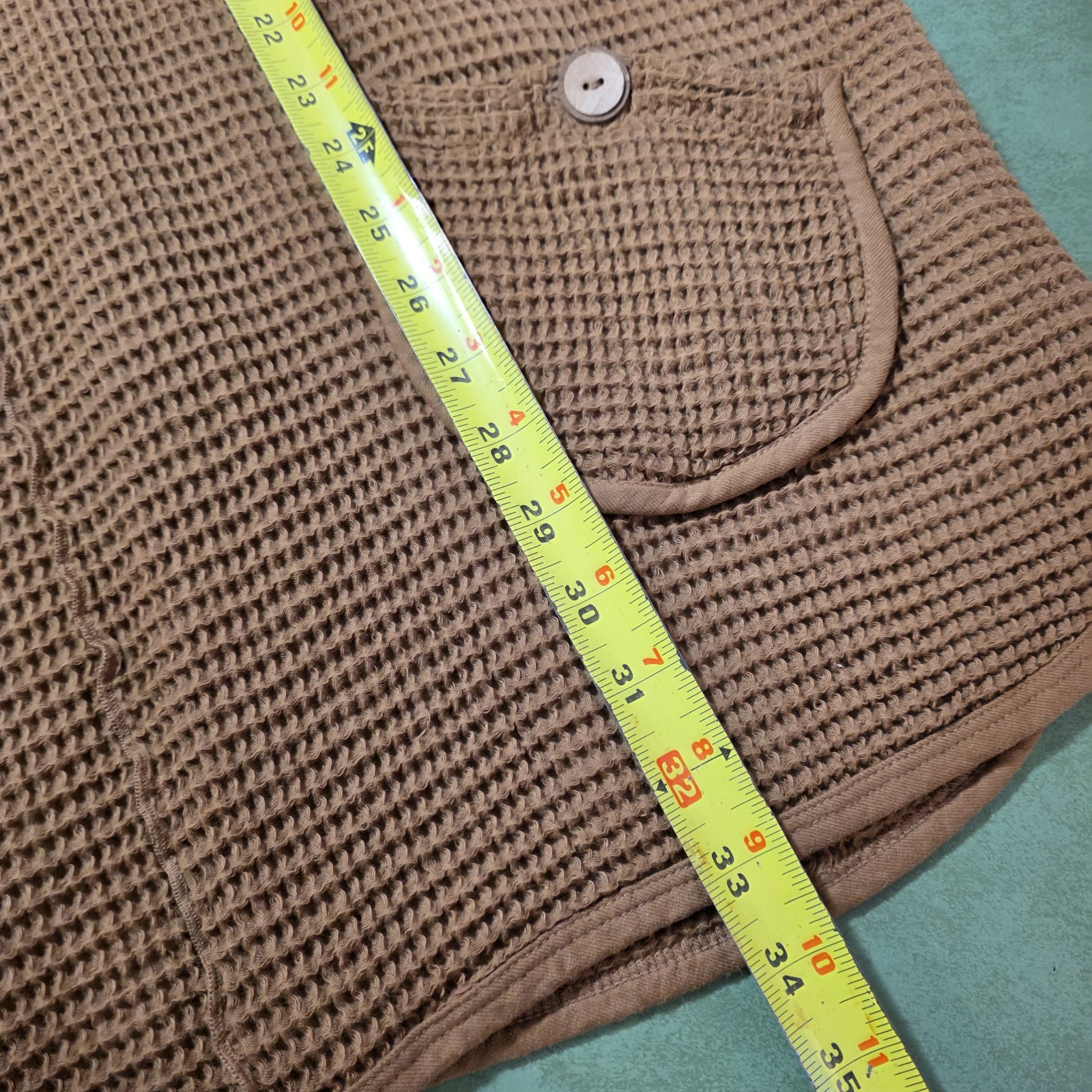 Focus Waffle Knit Top 1X Oversized Brown Thermal Boho Lagenlook Pocket Earthy