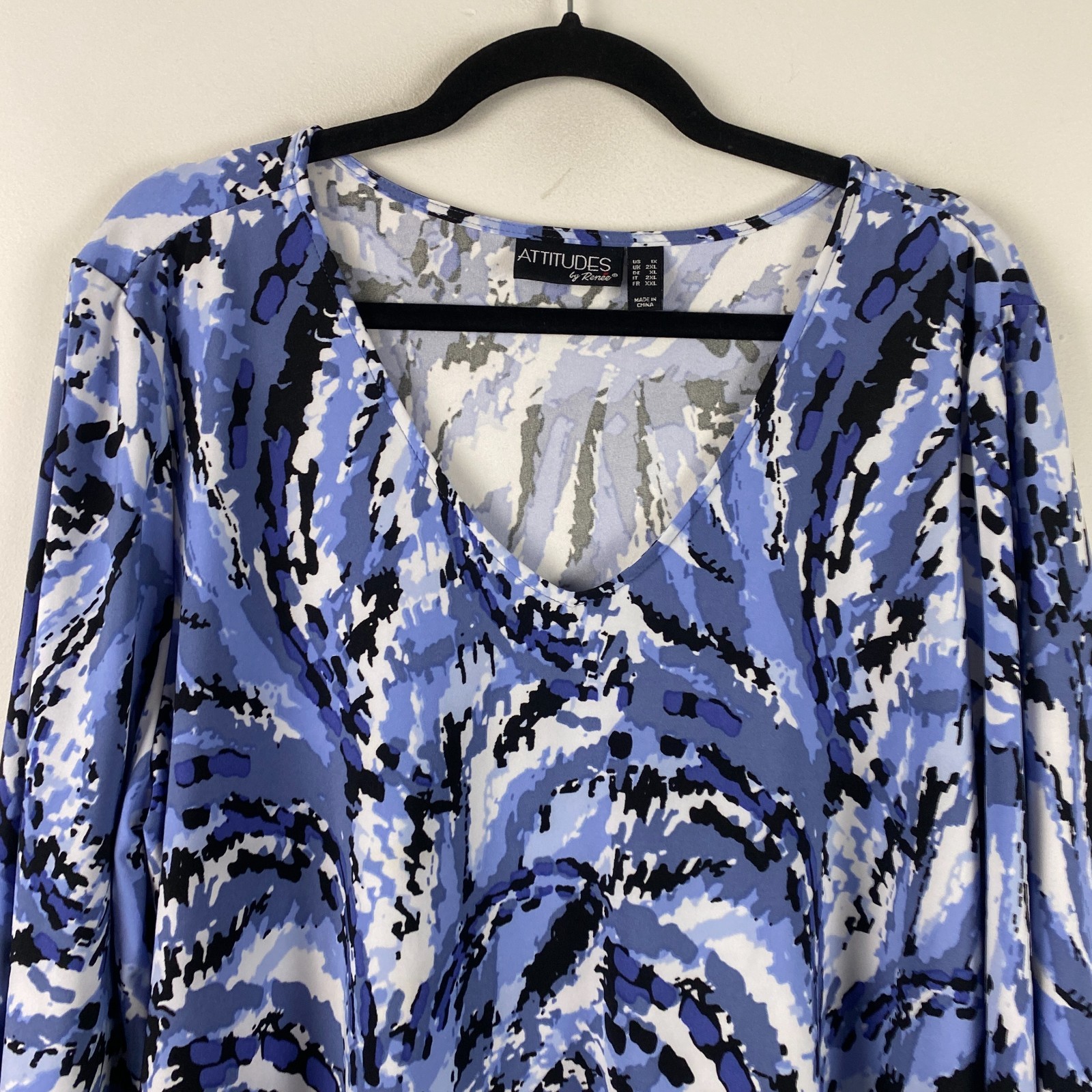 Attitudes by Renee Como Jersey V-Neck 3/4 Sleeve Hi Low Tunic Size 1X