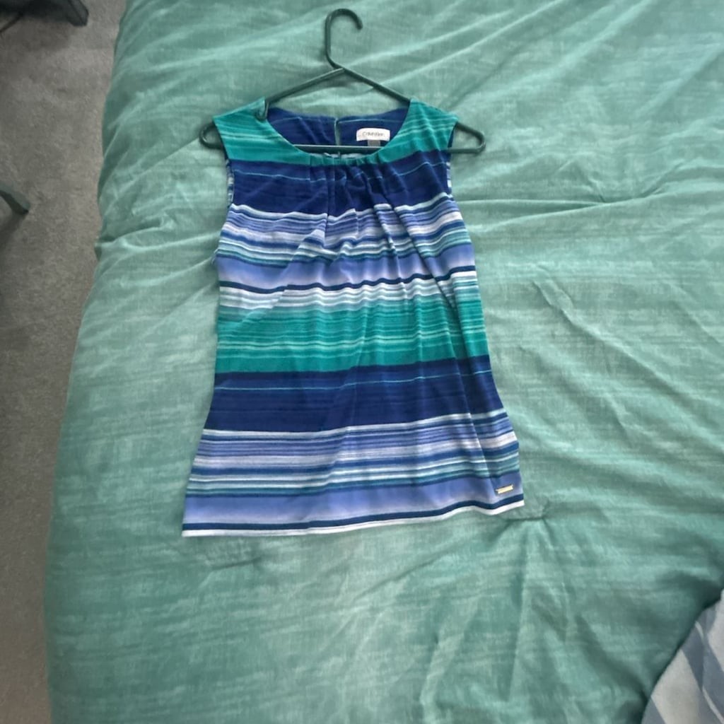 Calvin Klein Blue Green Striped Blouse Top Shirt Size S