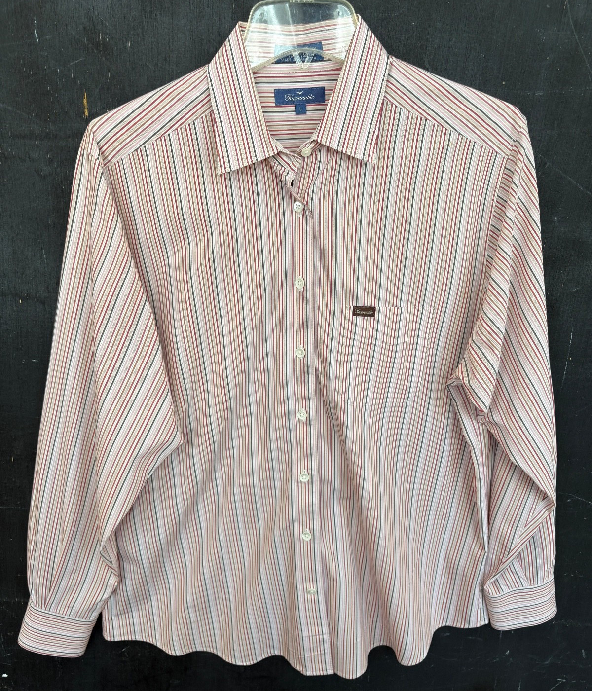Façonnable Shirt Top Blouse Women’s Large Stripes LS Cotton Blend Logo Pocket