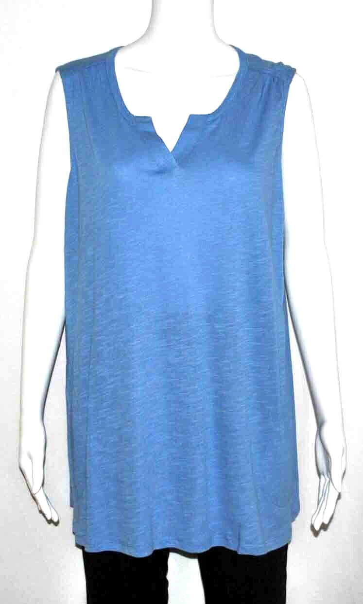 Denim& Co Naturals Petite Linen Slub Jersey Tunic, Riviera Blue, X-Large A398931