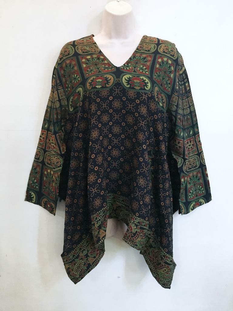 Sacred Threads Hippie Boho Festival Mandala Block Print Top Pockets 219673 OS