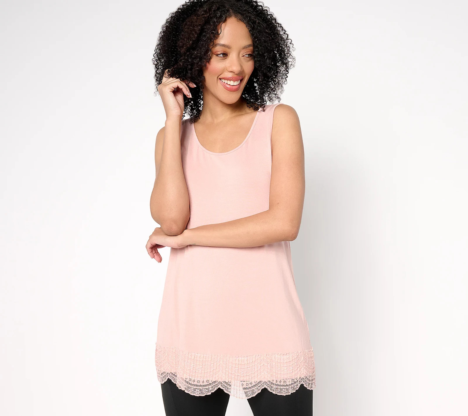 LOGO Layers by Lori Goldstein Knit Tank with Lace Trim Size XS