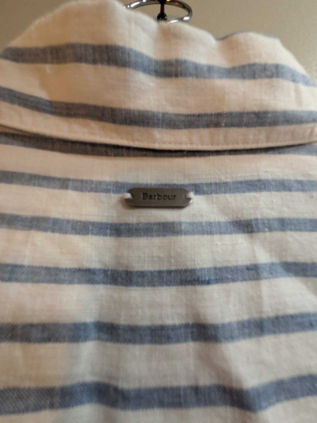 Barbour Marine Shirt Relaxed Fit Blue Stripe Linen Button-up Size 14