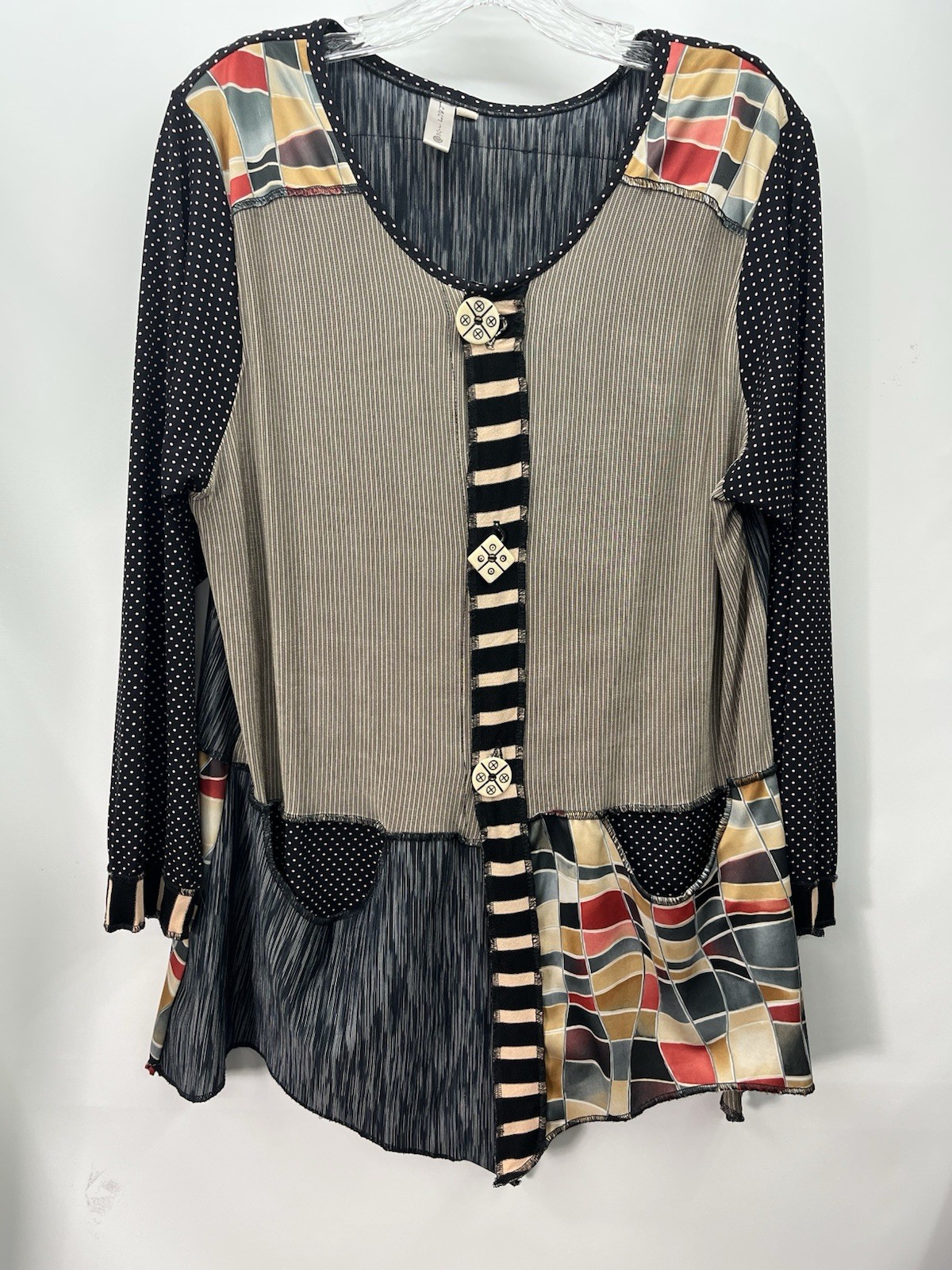 Hand Jive Boho Patchwork Tunic Top Wear Art Small Hippie Whimsical Sz S
