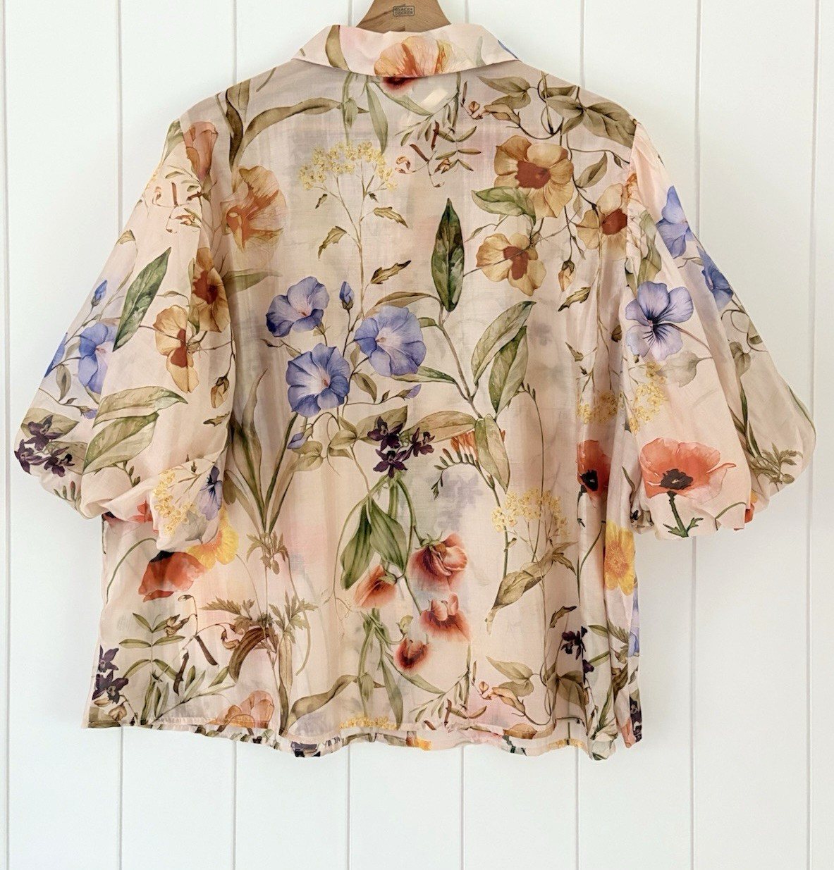 Lucky & Coco Plus Size 2X Sheer Floral Button Front Blouse Puff Sleeve Pink NWT