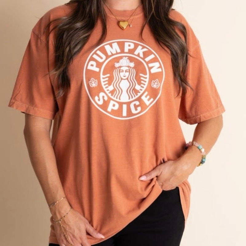 NEW Comfort Colors Pumpkin Spice Graphic Tee Burnt Orange Fall Starbucks Small