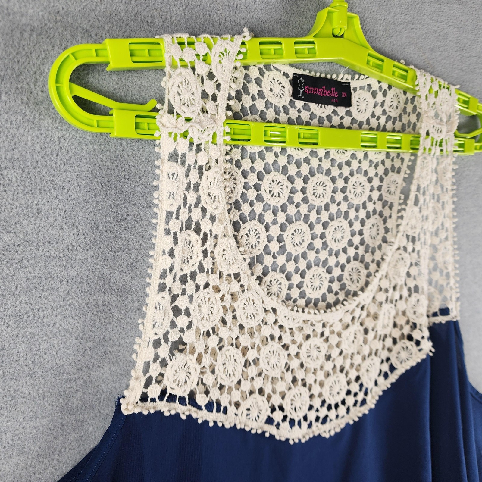 Annabelle Blouse Womens 3XL Blue Crochet Lace Scoop Neck Sleeveless Tunic Top