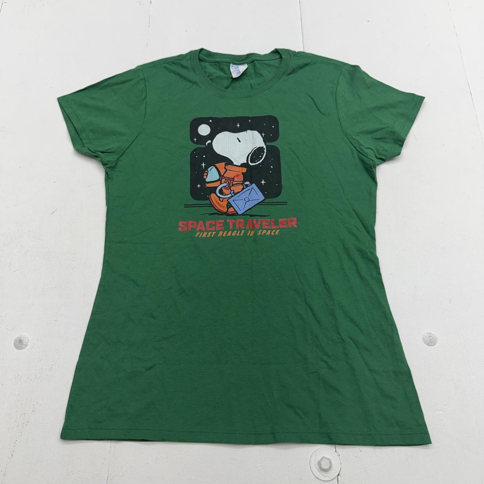 Port & Company Shirt Womens S Green Snoopy Space Traveler Astronaut Peanuts