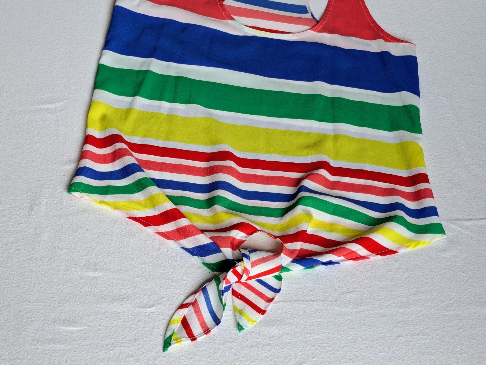 Timing Women’s Medium Chiffon Horizontal Striped Rainbow Racerback Tank Tie up