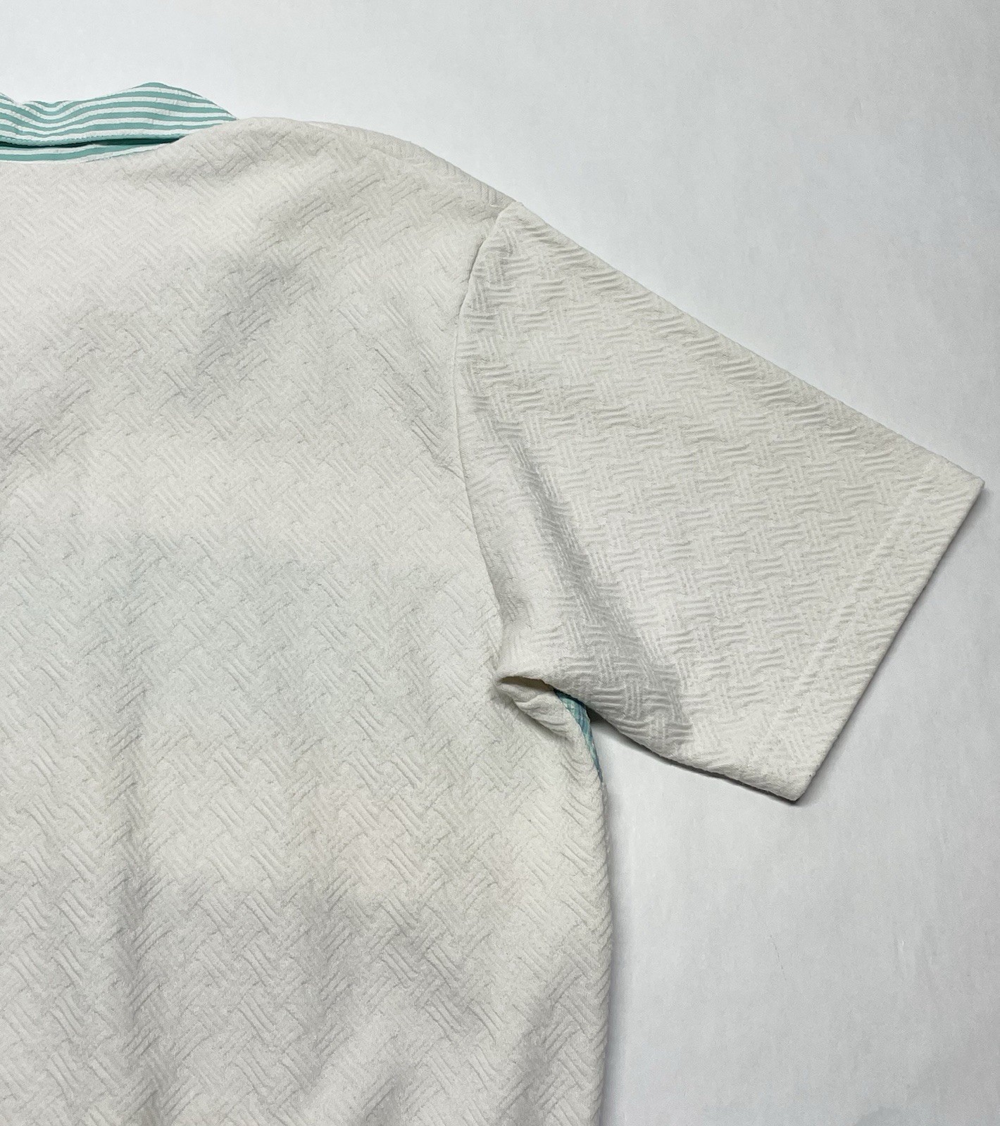 VTG Textured Knit Striped Floral Embroidered Banded Top L 80s 90s Grandma Spring