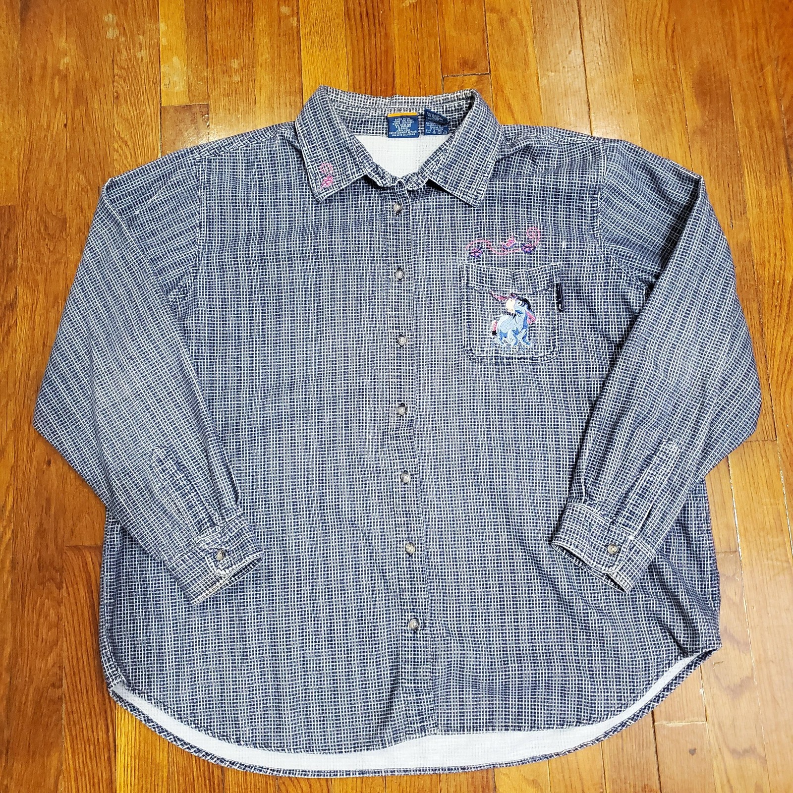 Disney Eeyore Shirt Womens 22W/24W Blue Embroidered Button Down Long Sleeve