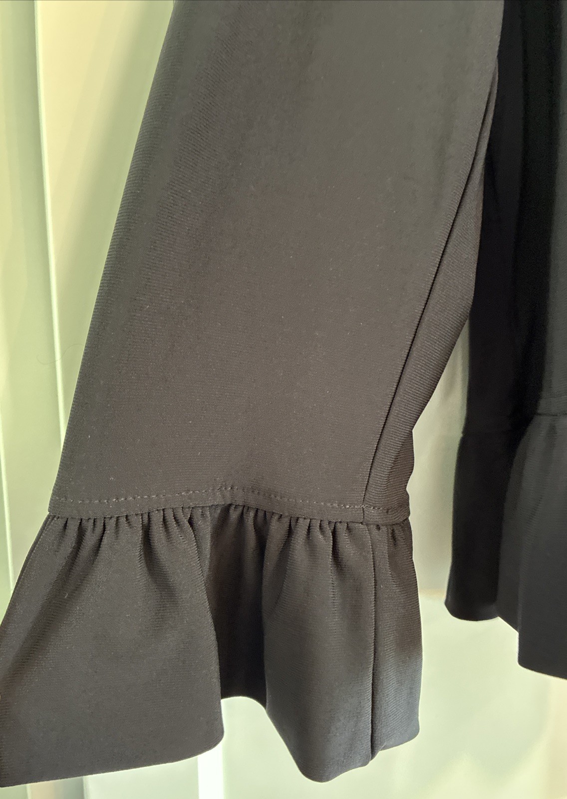 WOMEN’S BLACK ROZ & ALI OPEN FRONT JACKET CARDIGAN RUFFLE DETAIL SIZE L STRETCH